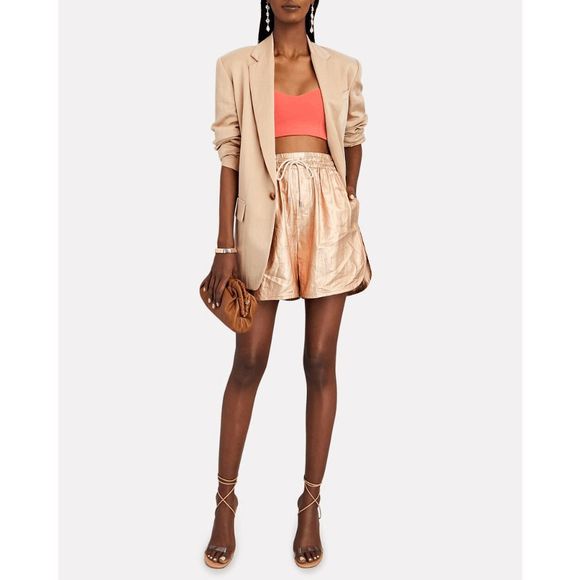 A.L.C. Ryder Metallic Gold 100% Linen Short Drawstring‎ Sz Small Women's - Picture 1 of 7